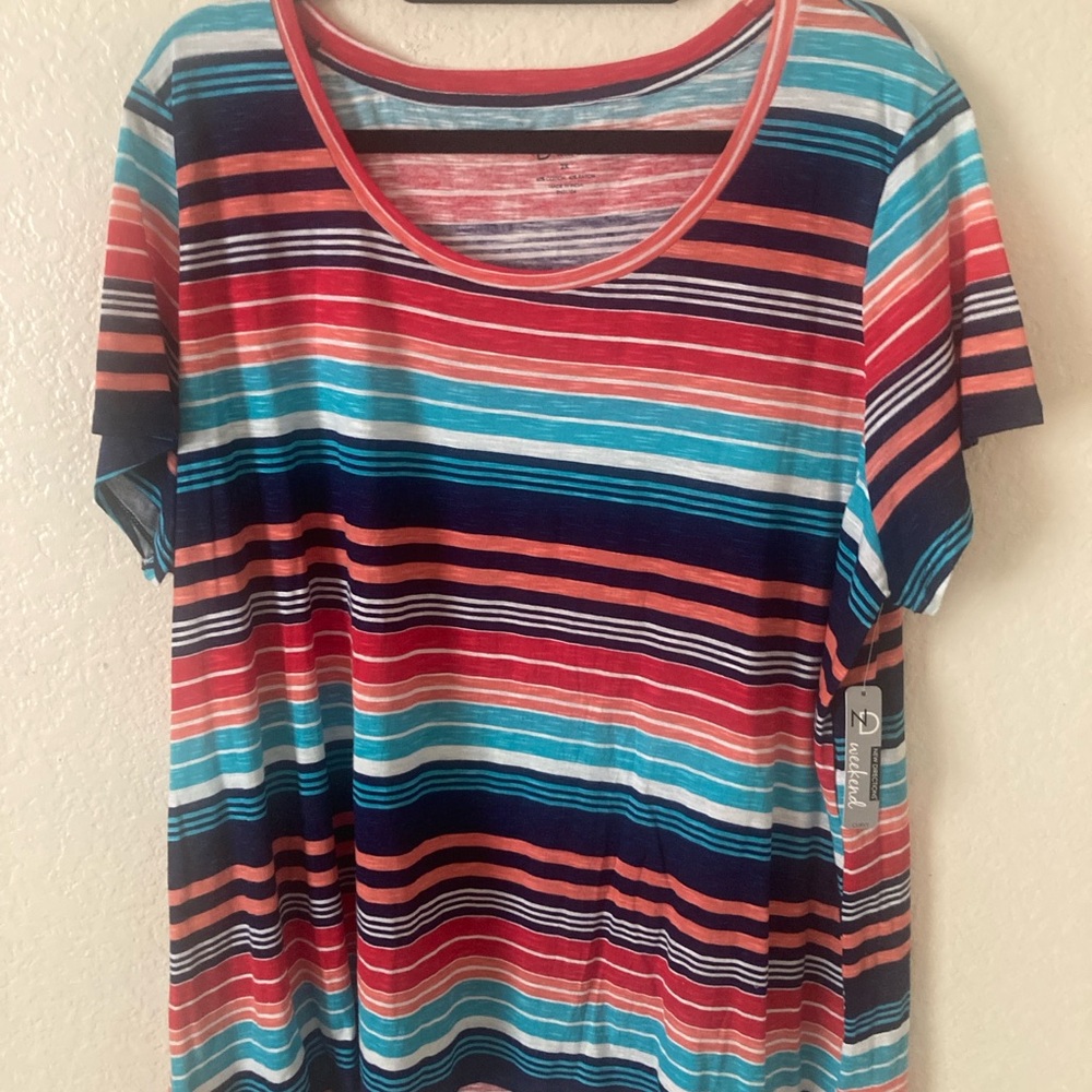 New Directions Pink and Blue Relaxed Boxy Short Sleeve Tee